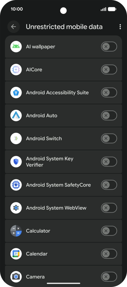 Press the indicators next to the required apps to turn the function on or off.