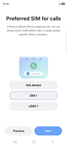 Press the required setting.