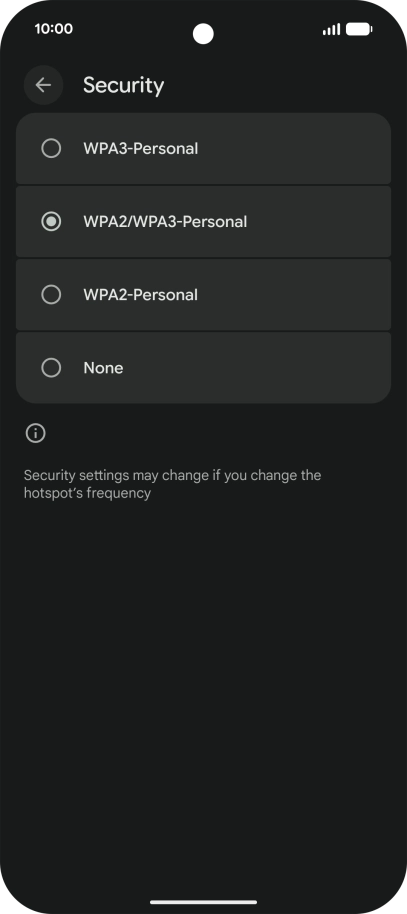 Press WPA3-Personal to password protect your Wi-Fi hotspot.
