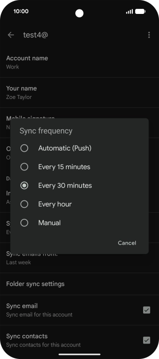 Press the required setting.