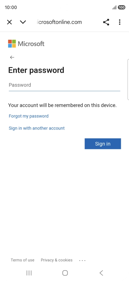 Press Password and key in the password for your email account.