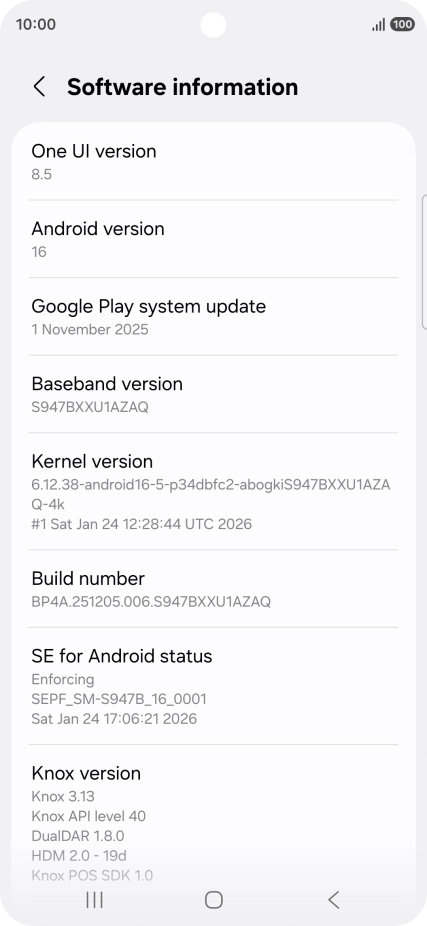 Your phone's software version is displayed below Android version.