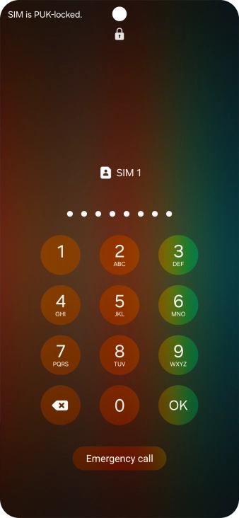 Key in the PUK and press OK.