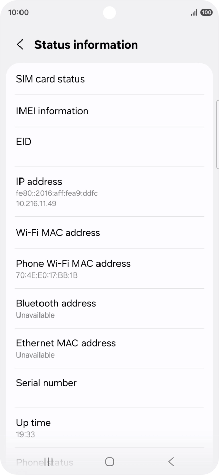 Your phone's EID number is displayed below EID.