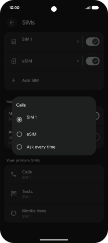 Press the required setting.
