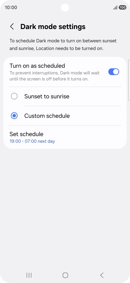Press the required setting.