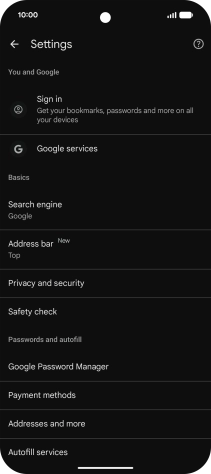 Press Privacy and security.