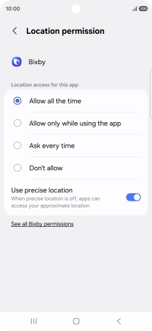 Press the required setting.