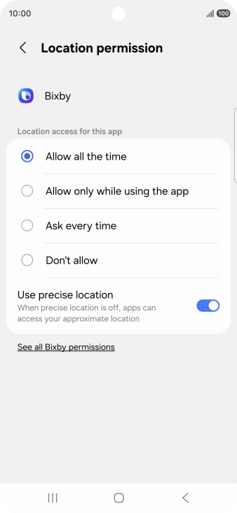 Press the required setting.
