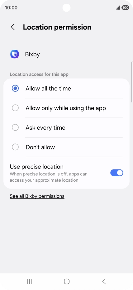 Press the required setting.