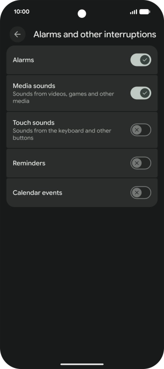 Press the required settings to turn sound and vibration for the selected functions on or off.