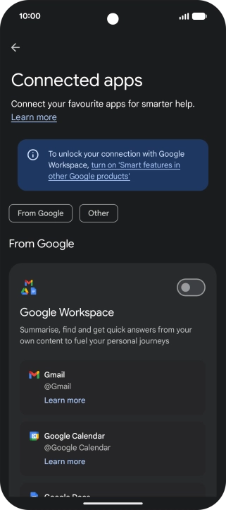 Press the indicator next to the required extension to turn on the function.