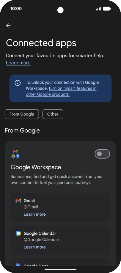 Press the indicator next to the required extension to turn on the function.