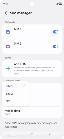 Press the required setting.