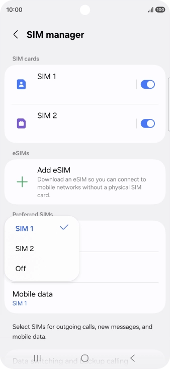 Press the required setting.