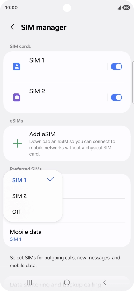 Press the required setting.
