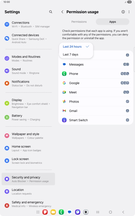Press the required setting.