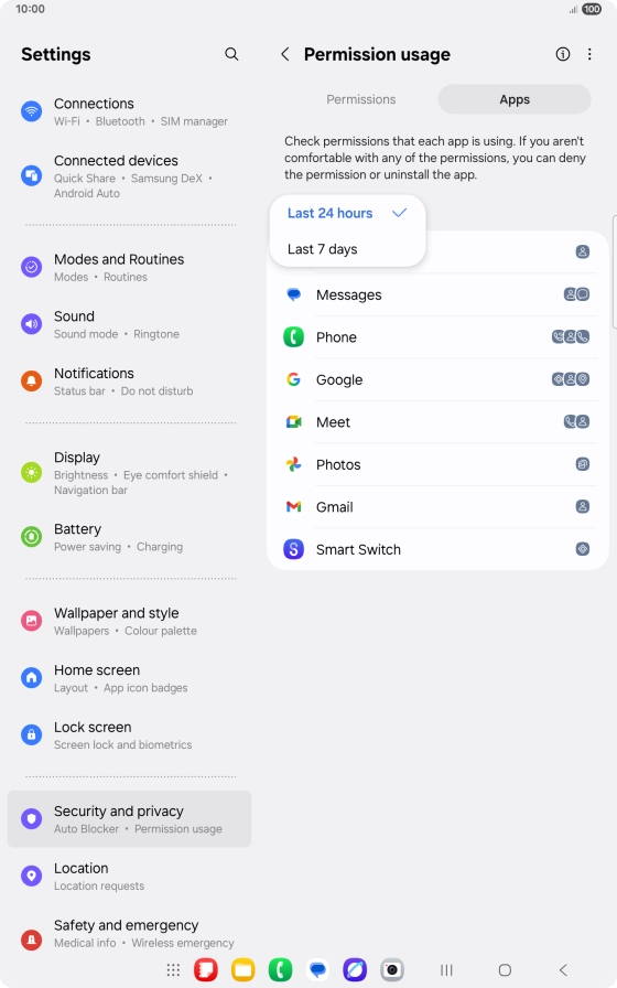 Press the required setting.