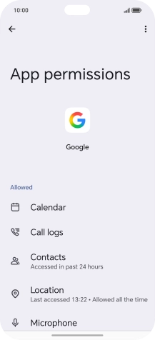 The app activity for the selected app is displayed.