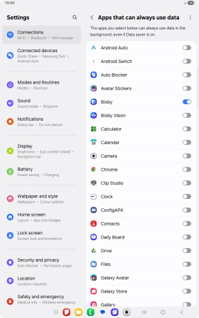 Press the indicators next to the required apps to turn the function on or off.