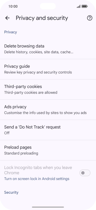 Press Delete browsing data.