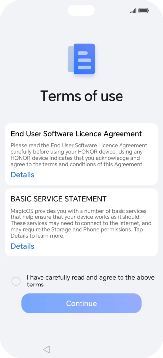 Press the field to accept the licence agreement.