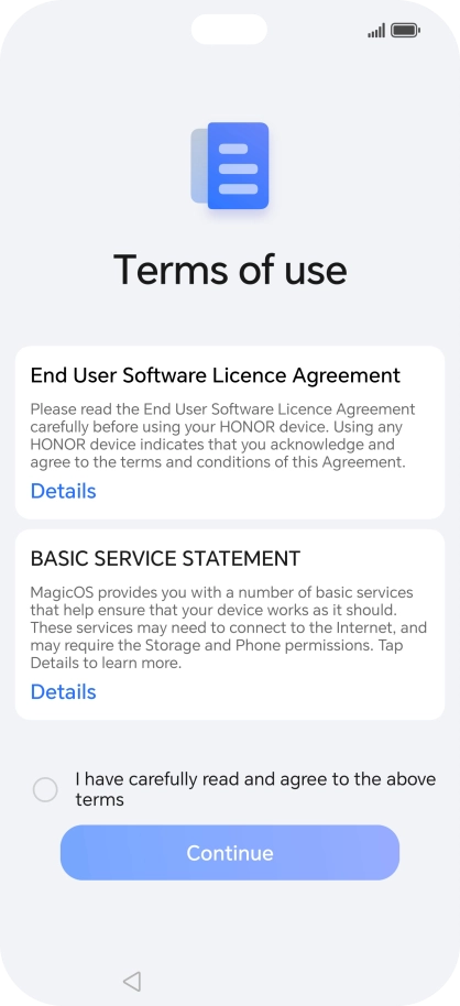 Press the field to accept the licence agreement.