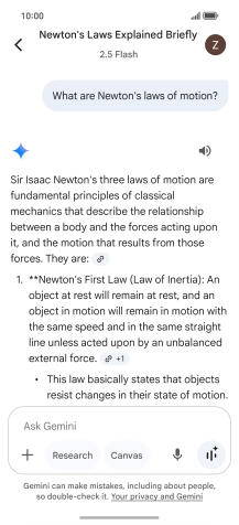 Transcription of the conversation with Gemini Live is now displayed. Transcription of the conversation with Gemini Live is now displayed.