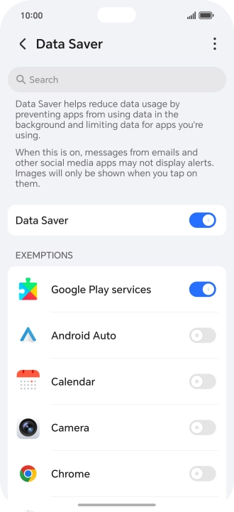 Press the indicators next to the required apps to turn the function on or off.