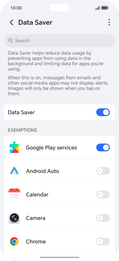 Press the indicators next to the required apps to turn the function on or off.