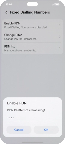 Key in your PIN2 and press OK. The default PIN2 is 1111.