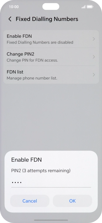Key in your PIN2 and press OK. The default PIN2 is 1111.
