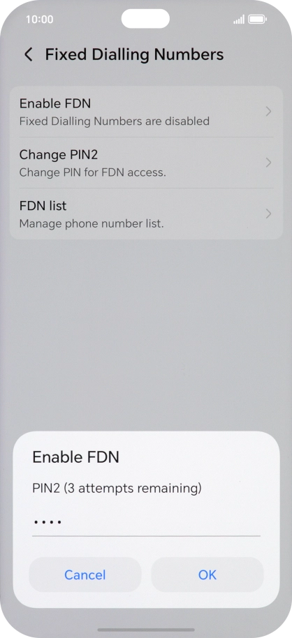 Key in your PIN2 and press OK. The default PIN2 is 1111.