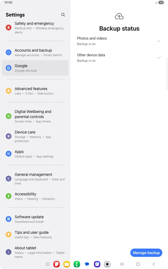 Press Manage backup.