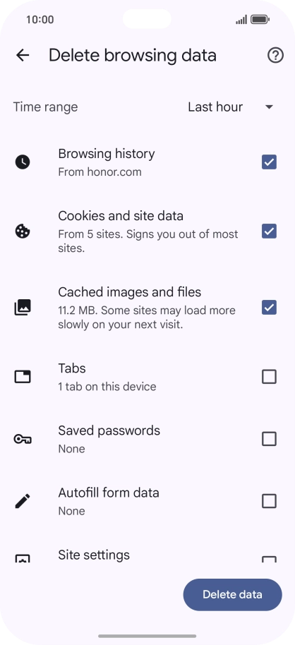 Press the fields next to the required data types.