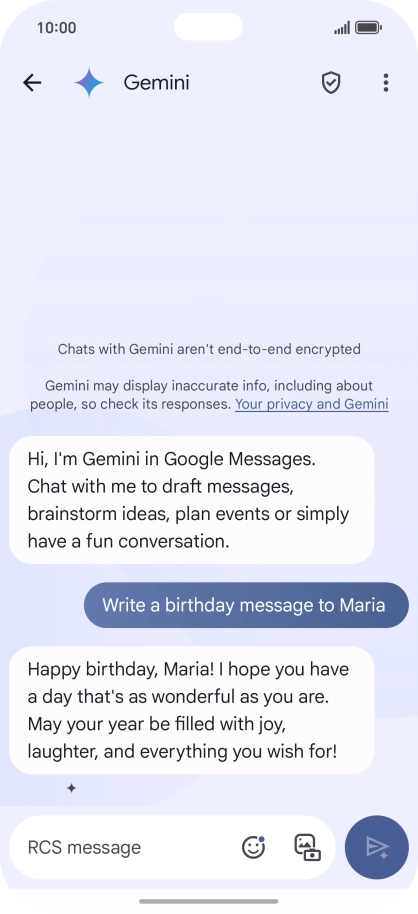 The text suggestion from Gemini is displayed. The text suggestion from Gemini is displayed.