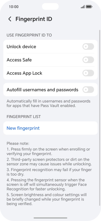 Press New fingerprint.