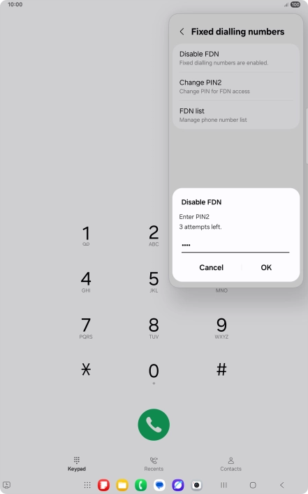 Key in your PIN2 and press OK. The default PIN2 is 1111.