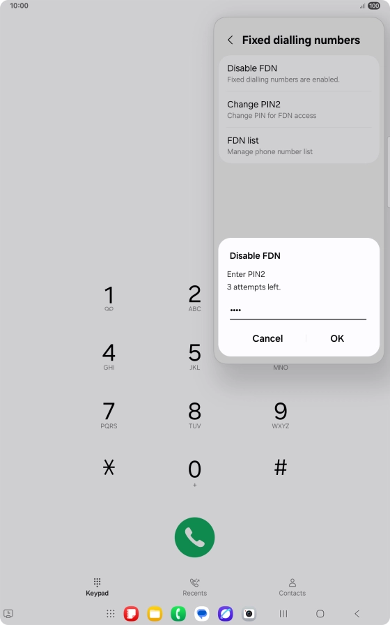 Key in your PIN2 and press OK. The default PIN2 is 1111.