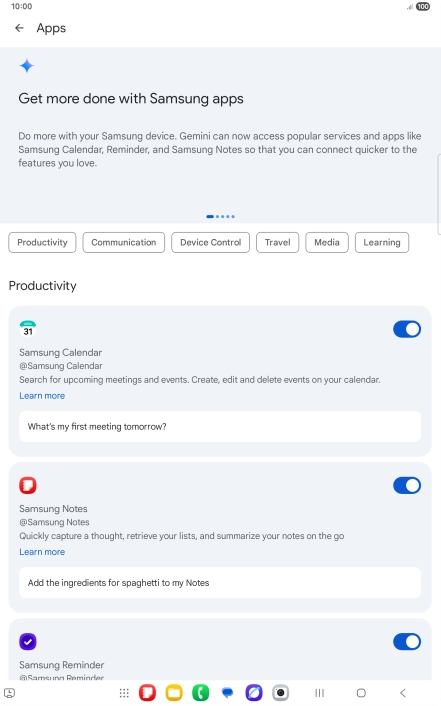 Press the indicator next to the required extension to turn on the function.