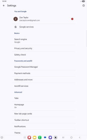 Press Privacy and security.