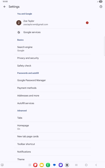 Press Privacy and security.