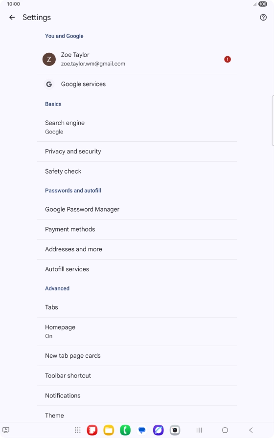 Press Privacy and security.