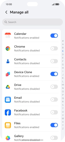 Press the indicators next to the required apps to turn the function on or off.