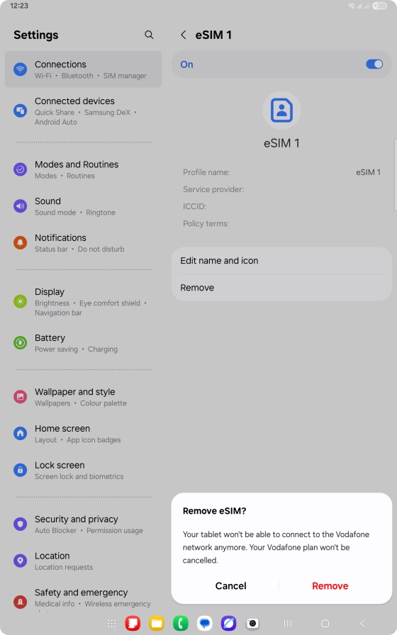Press Remove and follow the instructions on the screen to delete your eSIM.