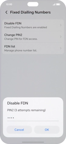 Key in your PIN2 and press OK. The default PIN2 is 1111.