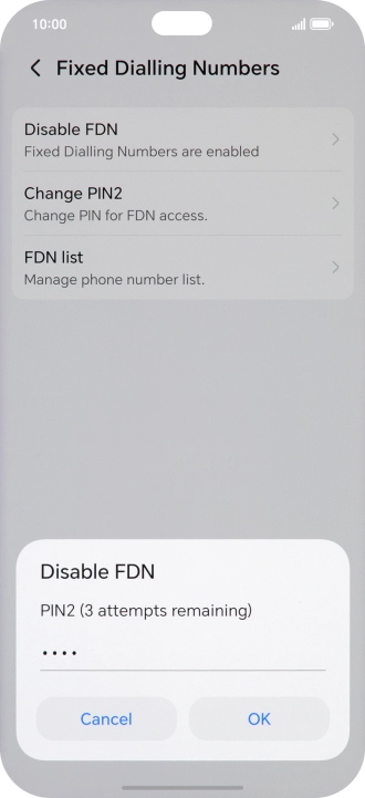 Key in your PIN2 and press OK. The default PIN2 is 1111.
