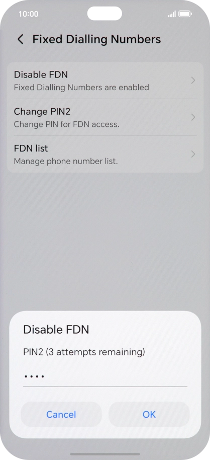 Key in your PIN2 and press OK. The default PIN2 is 1111.