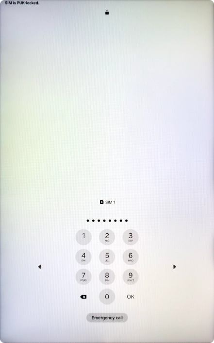 Key in the PUK and press OK.