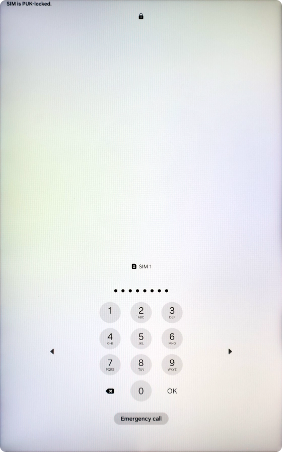 Key in the PUK and press OK.